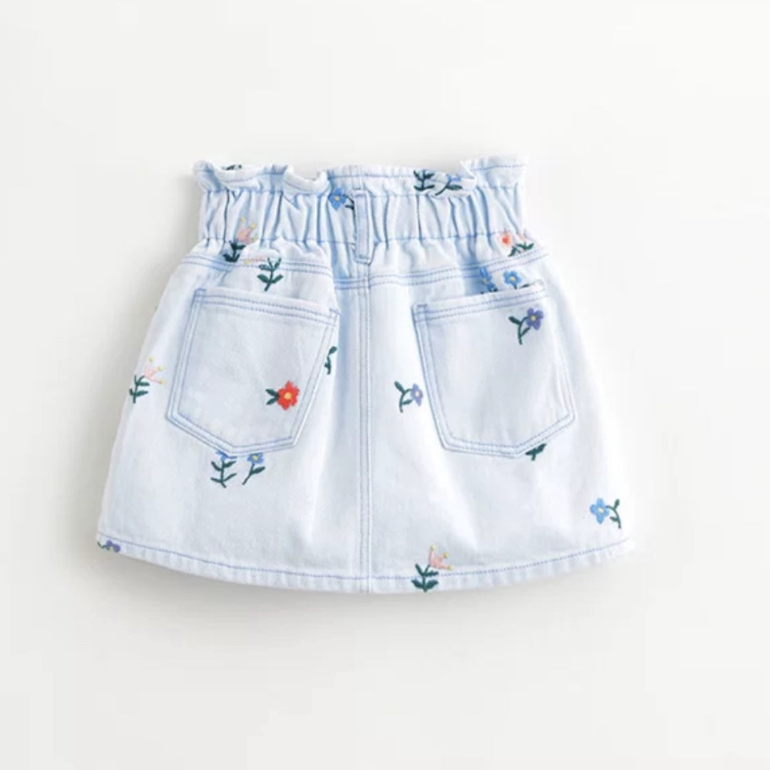 Floral Embroidered Denim Skirt