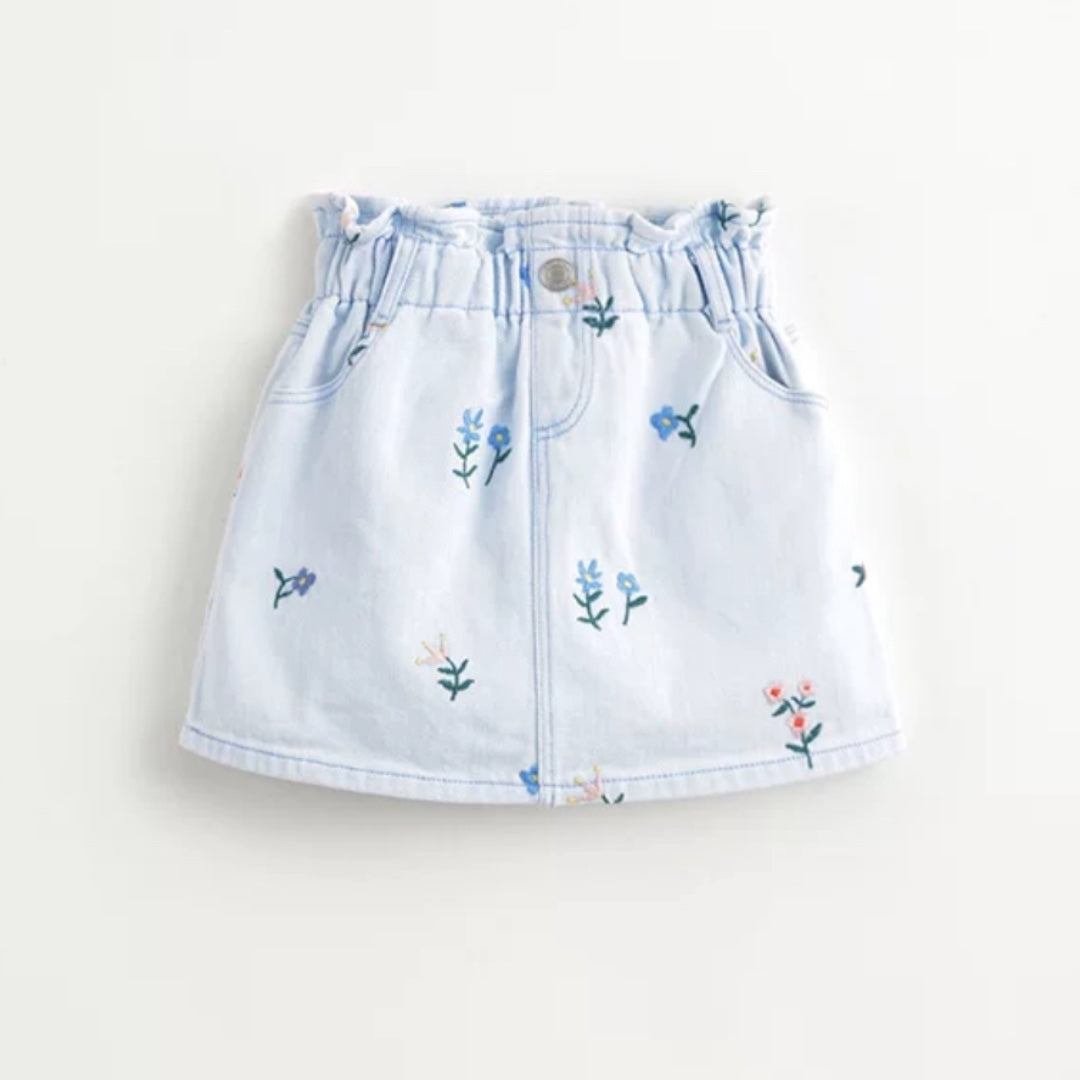 Floral Embroidered Denim Skirt